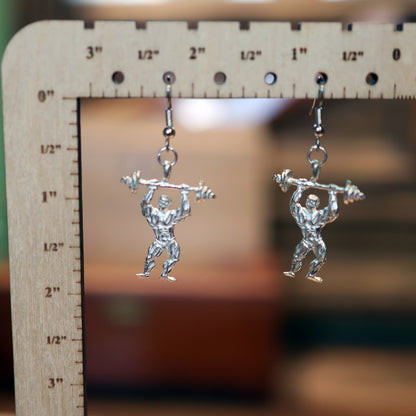 Silver Weight Lifter Earrings