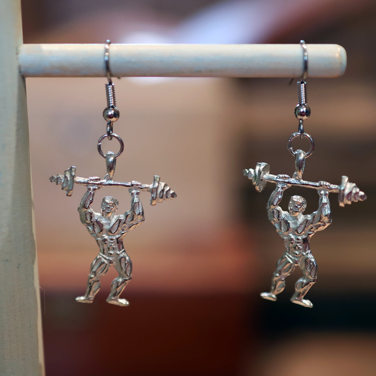 Silver Weight Lifter Earrings