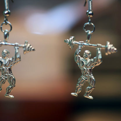 Silver Weight Lifter Earrings