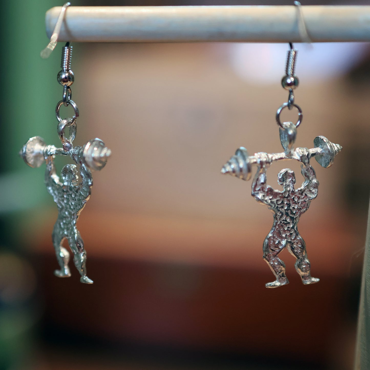 Silver Weight Lifter Earrings