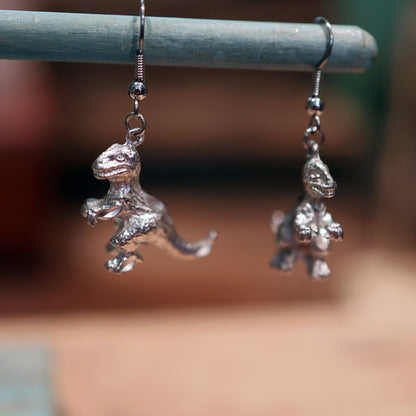 Tyrannosaurus Plushy Silver Dinosaur Earrings