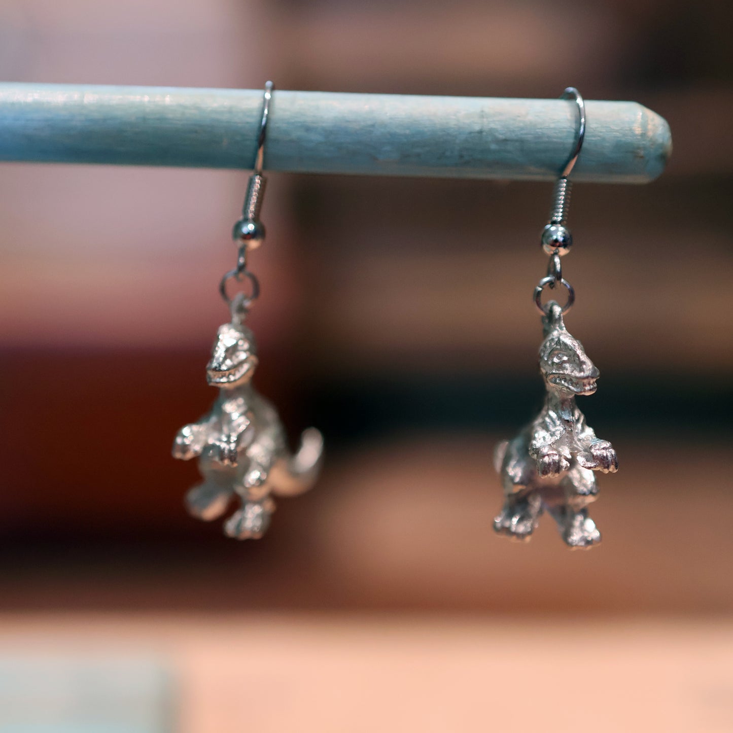 Tyrannosaurus Plushy Silver Dinosaur Earrings