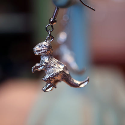 Tyrannosaurus Plushy Silver Dinosaur Earrings