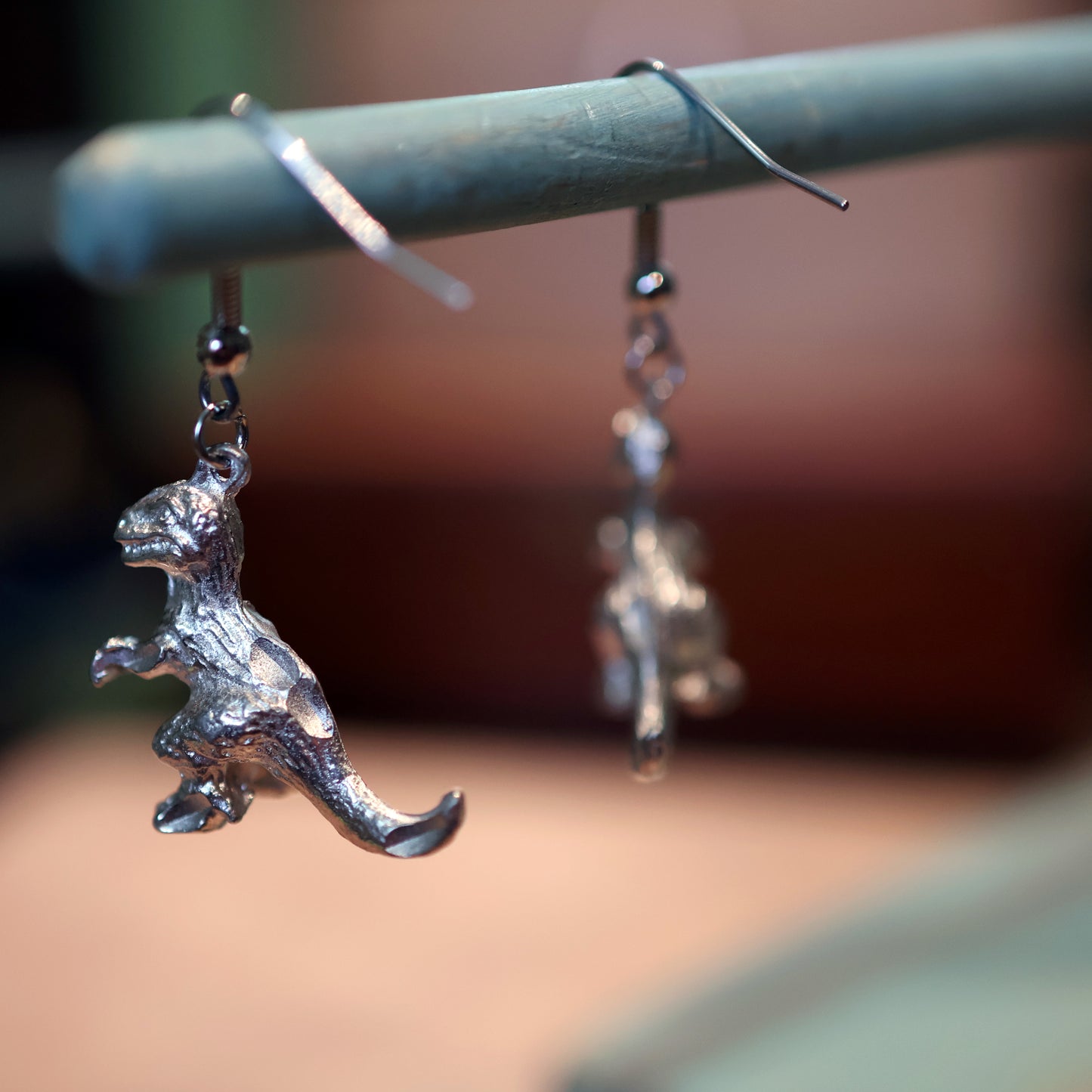 Tyrannosaurus Plushy Silver Dinosaur Earrings