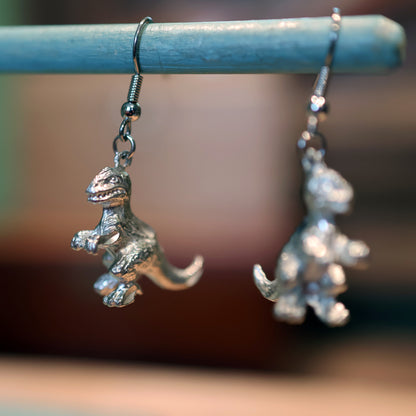 Tyrannosaurus Plushy Silver Dinosaur Earrings