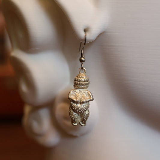 Vintage Venus of Willendorf Silver Earrings