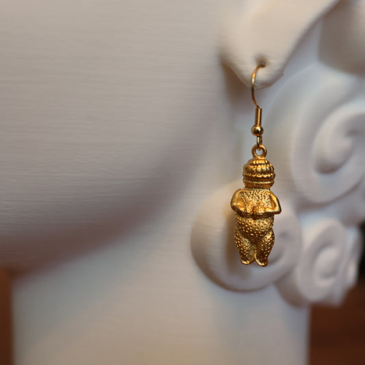 Vintage Venus of Willendorf Gold Earrings