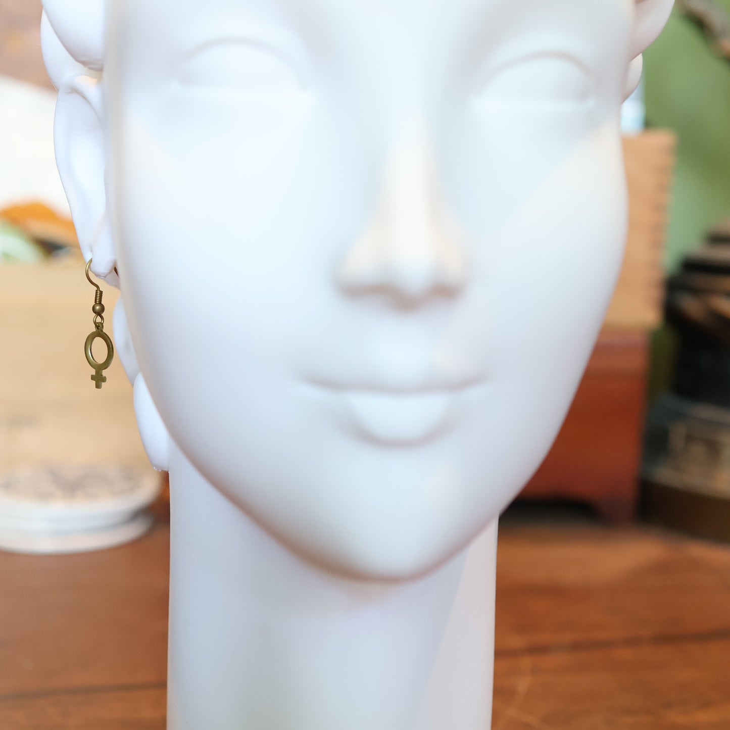 Mini Brass Venus Female Symbol Earrings