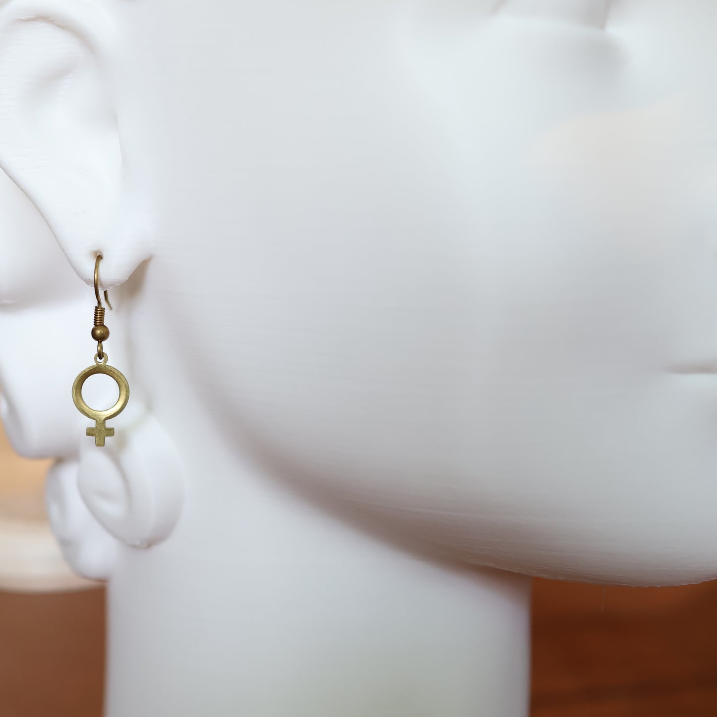 Mini Brass Venus Female Symbol Earrings