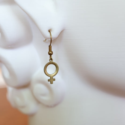 Mini Brass Venus Female Symbol Earrings