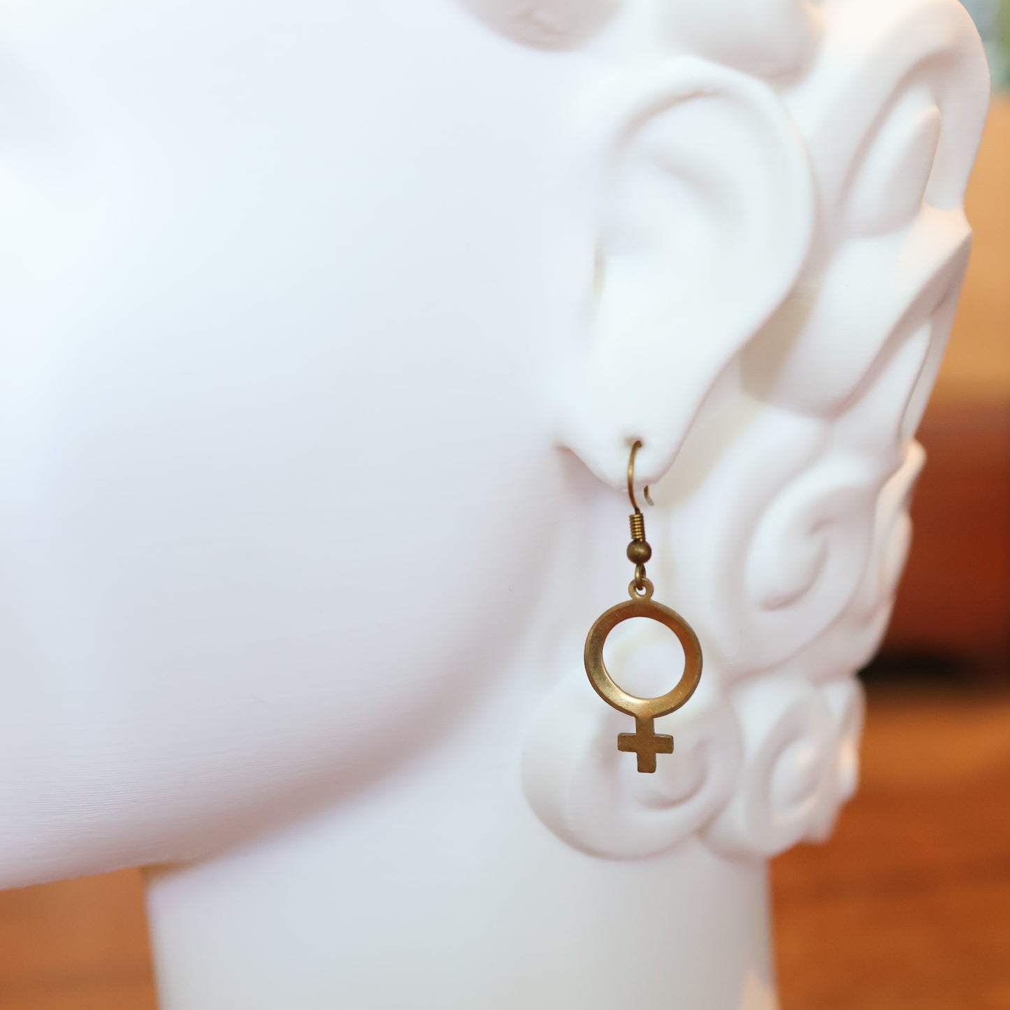 Brass Venus Female Symbol Earrings