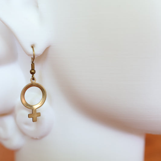 Brass Venus Female Symbol Earrings
