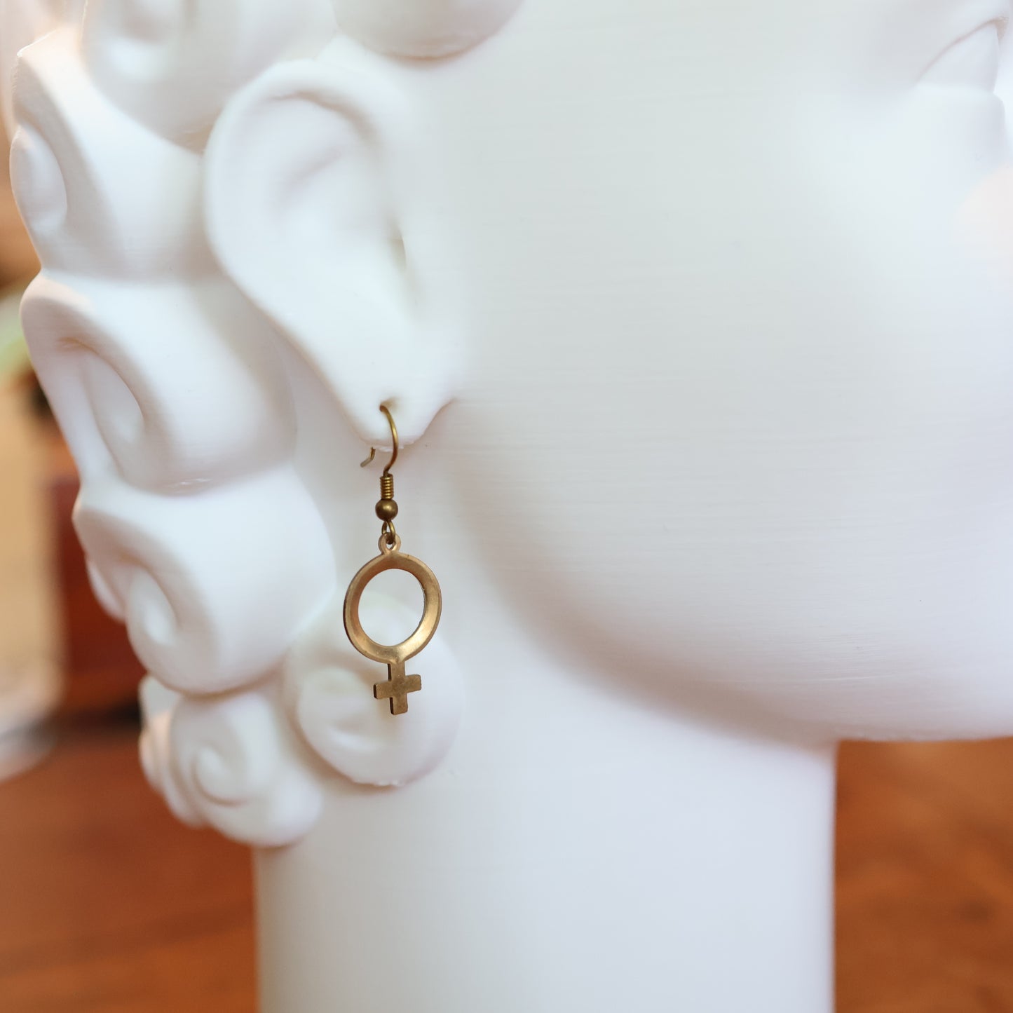 Brass Venus Female Symbol Earrings