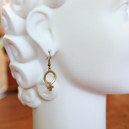 Brass Venus Female Symbol Earrings