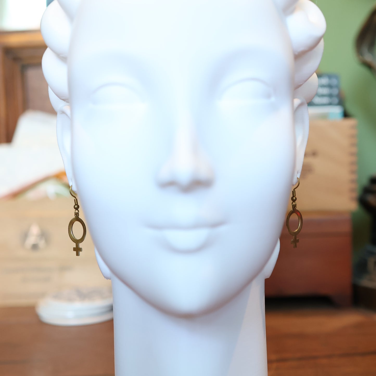 Brass Venus Female Symbol Earrings