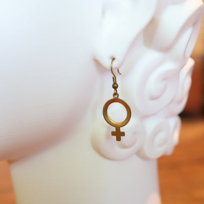 Brass Venus Female Symbol Earrings
