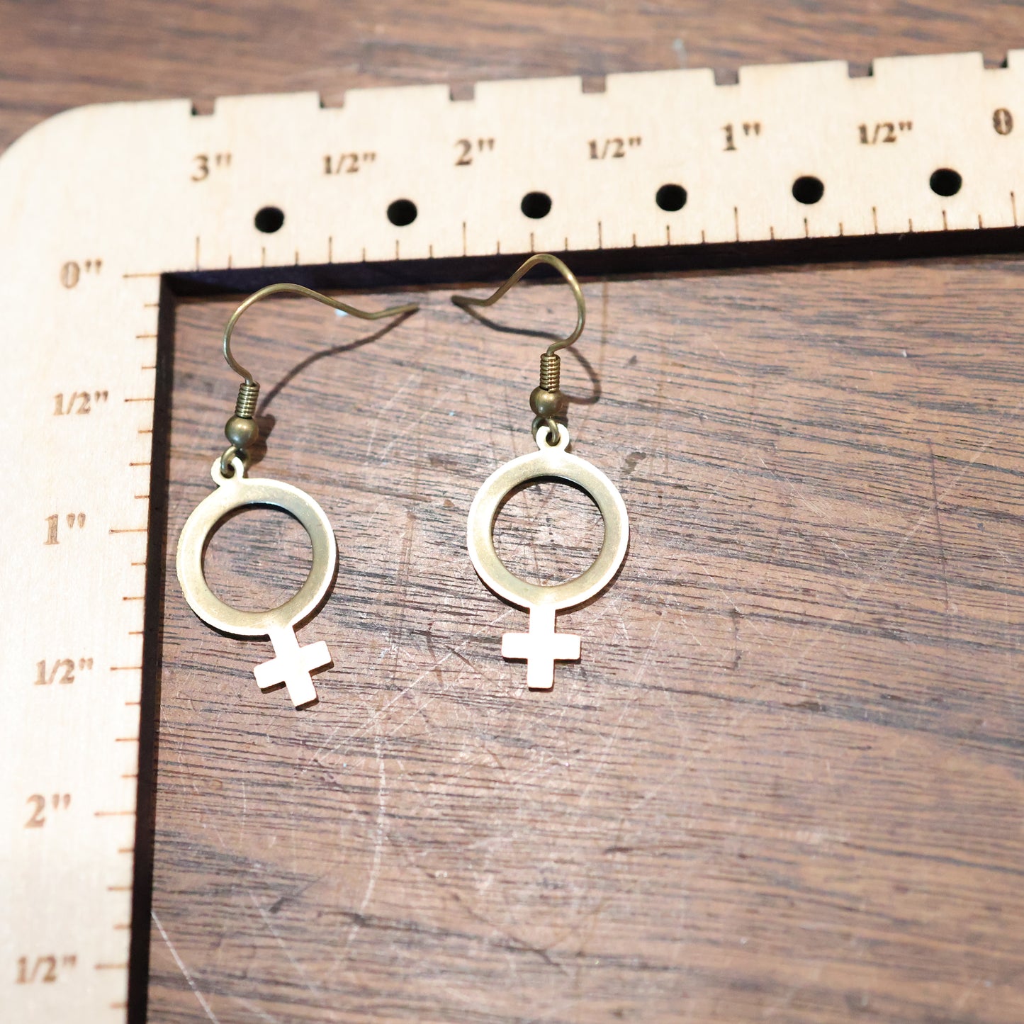 Brass Venus Female Symbol Earrings