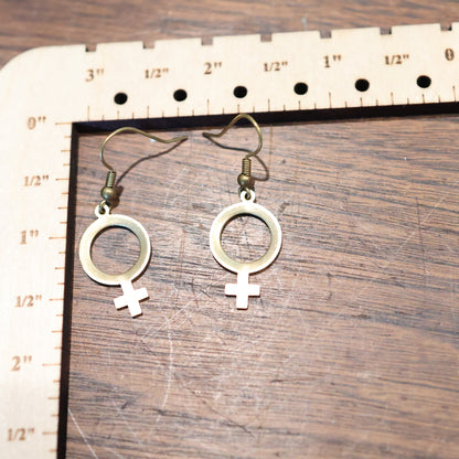 Brass Venus Female Symbol Earrings