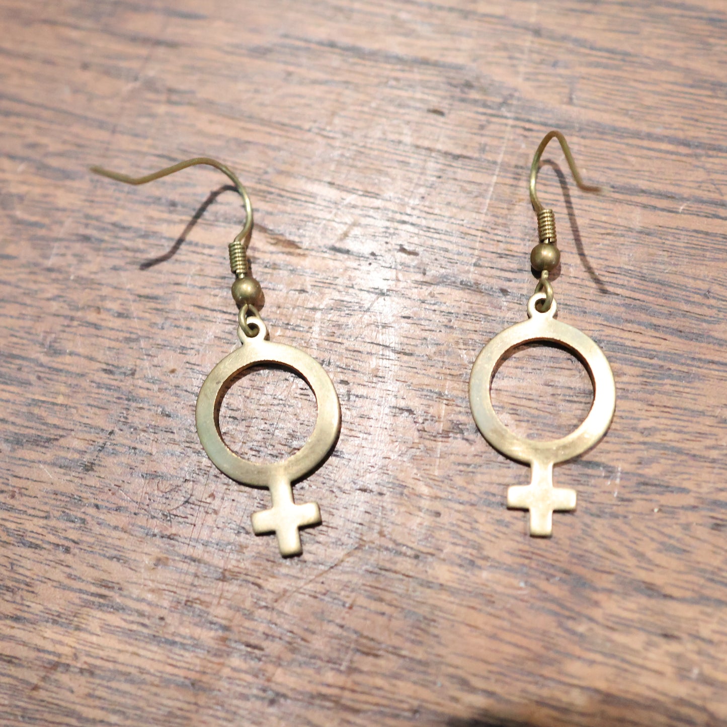 Brass Venus Female Symbol Earrings