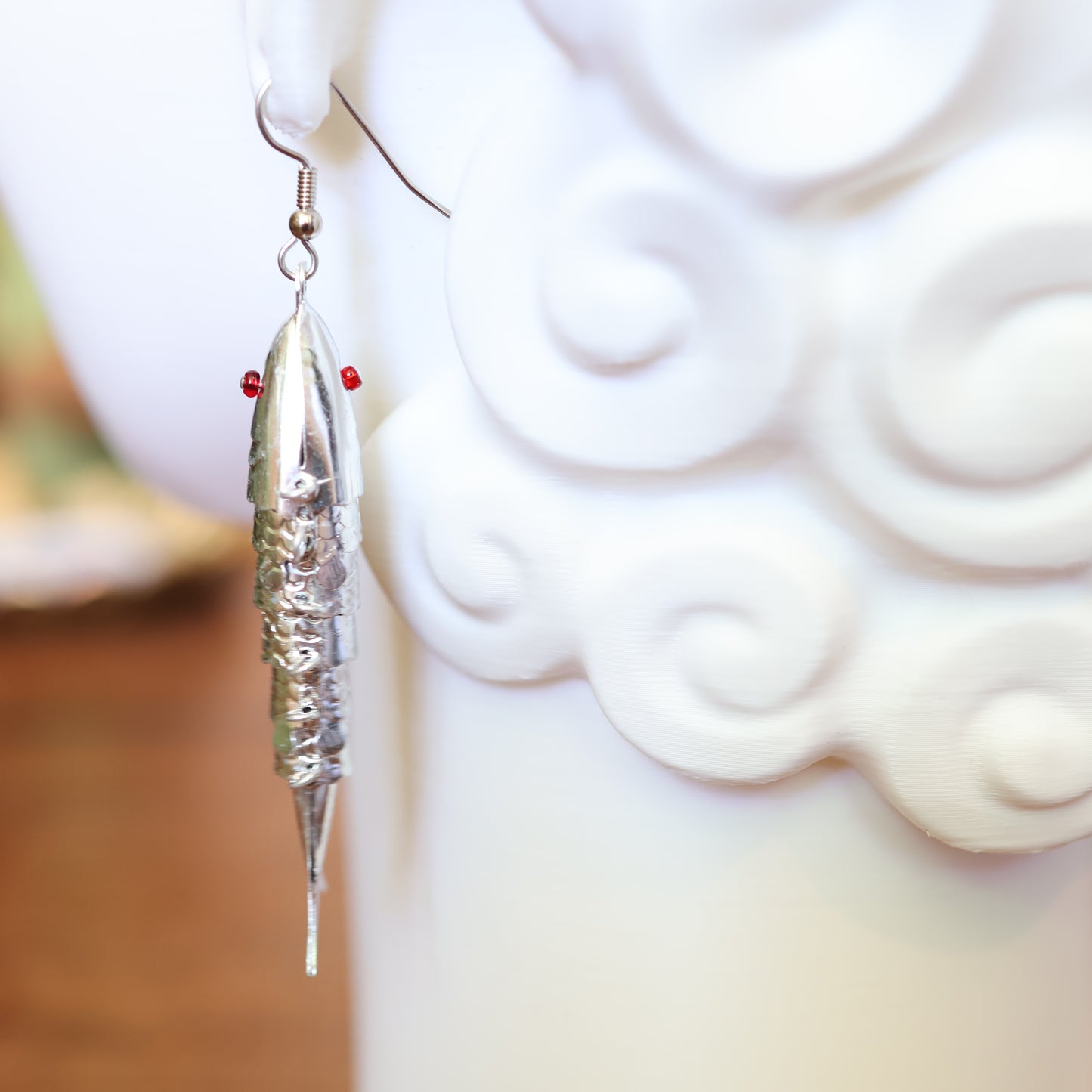 Vintage 1970's Articulated Silver Wiggly Fish Earrings