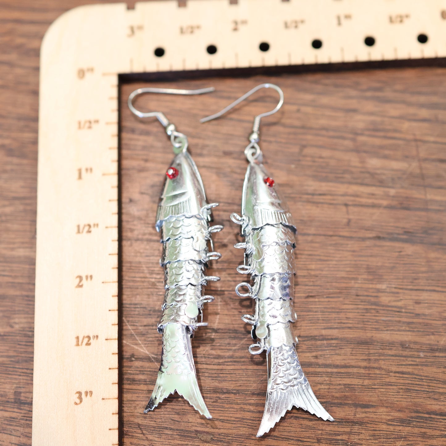 Vintage 1970's Articulated Silver Wiggly Fish Earrings