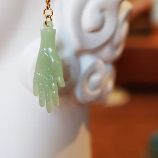 Vintage Plastic Jade Hand Earrings