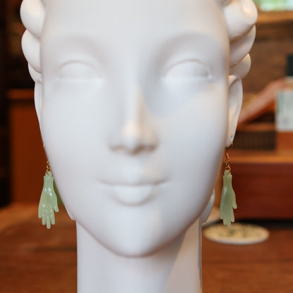 Vintage Plastic Jade Hand Earrings