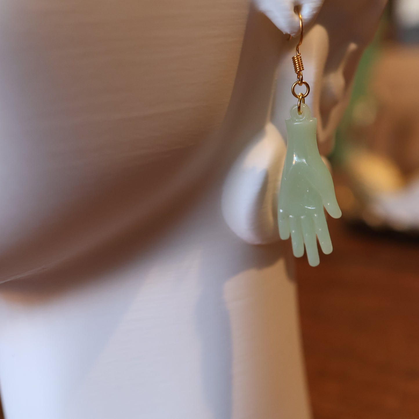 Vintage Plastic Jade Hand Earrings
