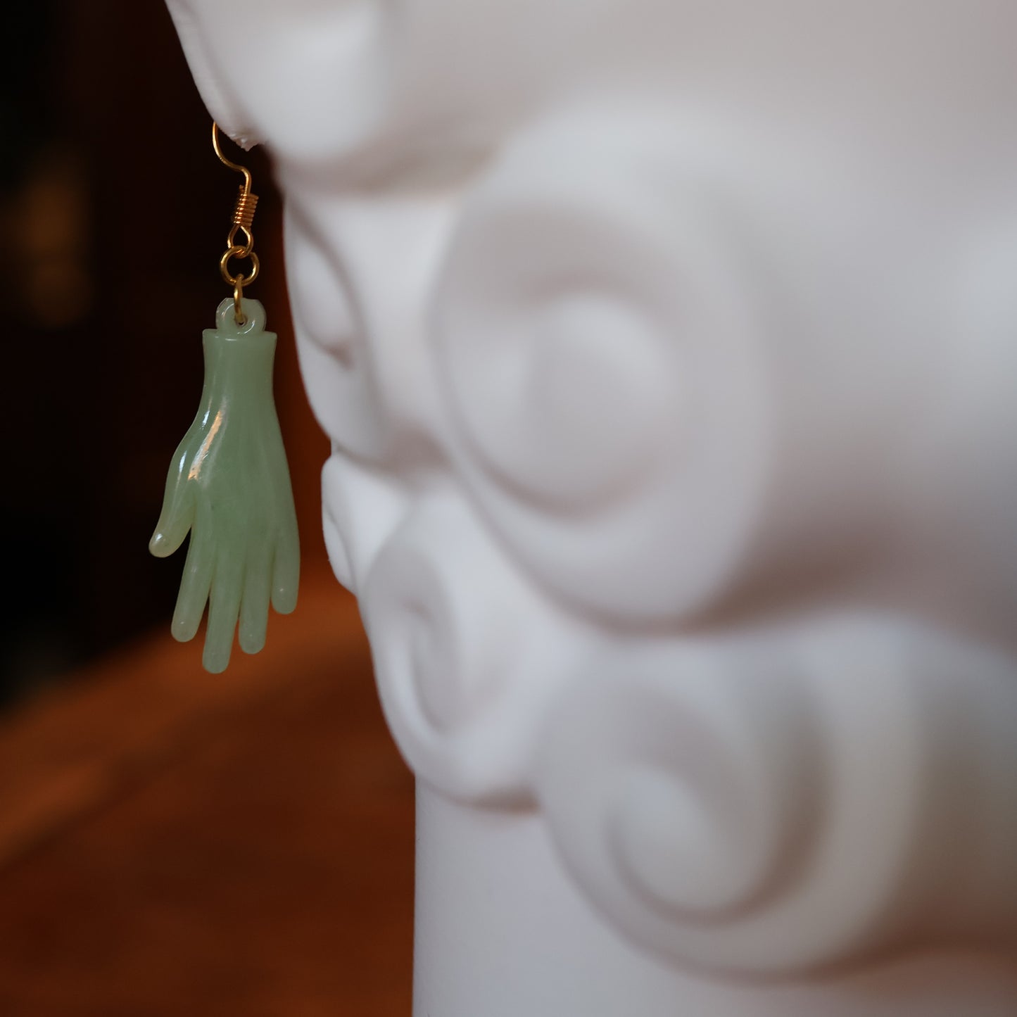 Vintage Plastic Jade Hand Earrings
