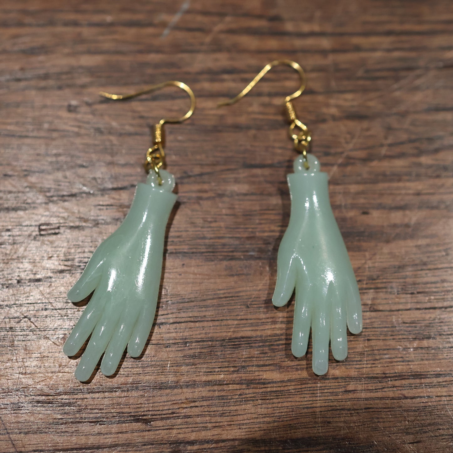 Vintage Plastic Jade Hand Earrings