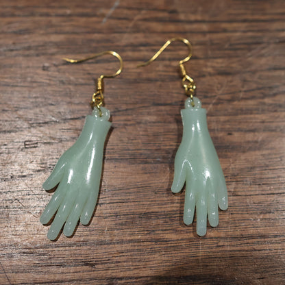 Vintage Plastic Jade Hand Earrings