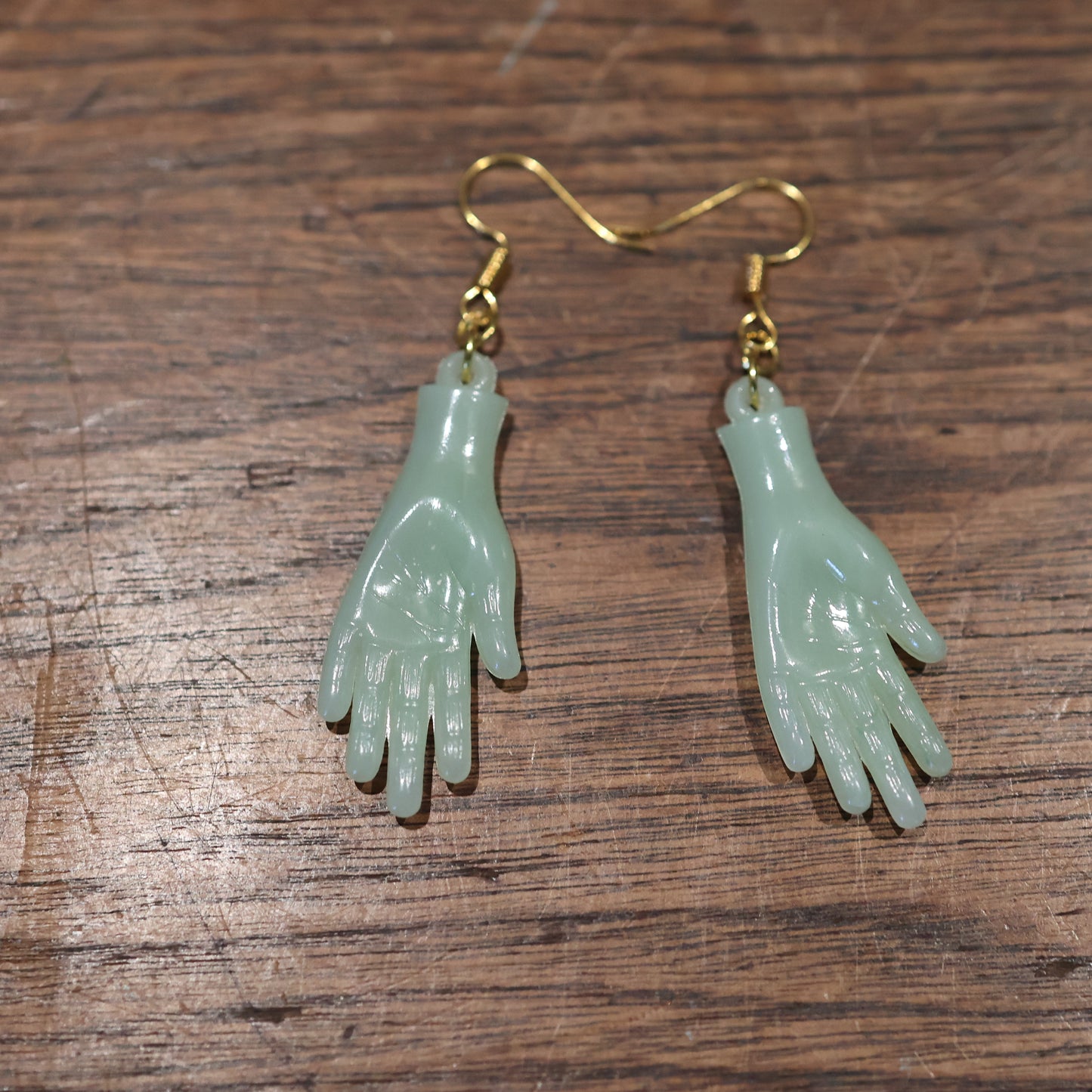Vintage Plastic Jade Hand Earrings