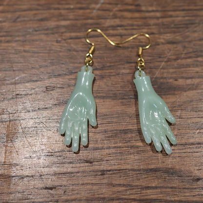 Vintage Plastic Jade Hand Earrings