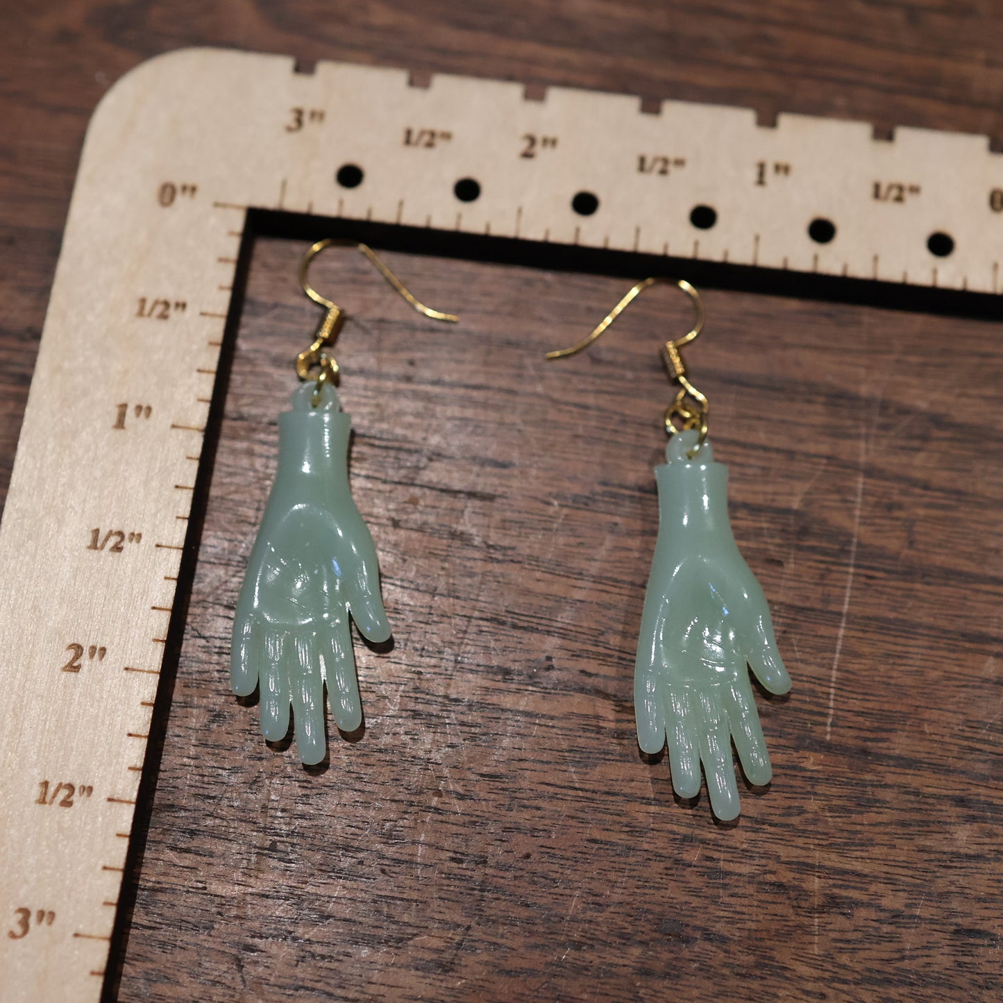 Vintage Plastic Jade Hand Earrings