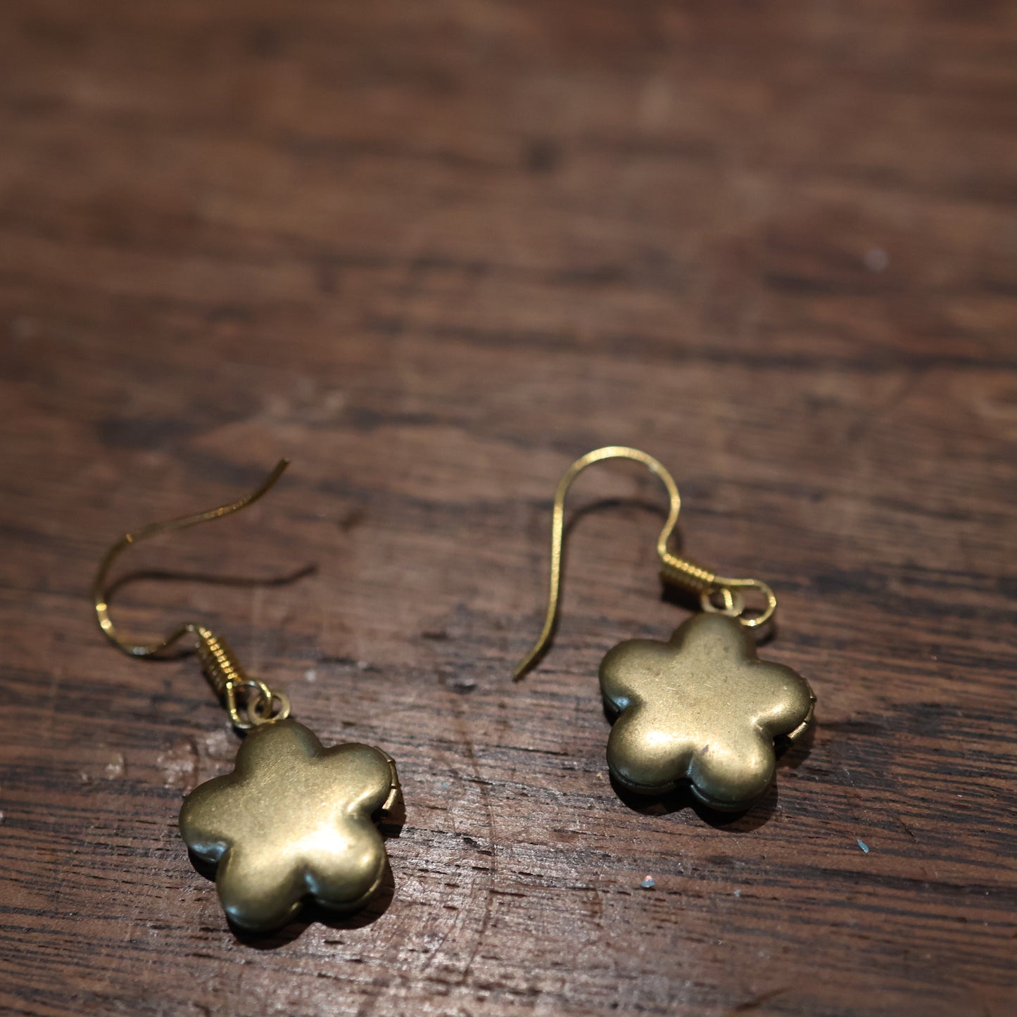 Vintage Brass Flower Butterfly Locket Earrings