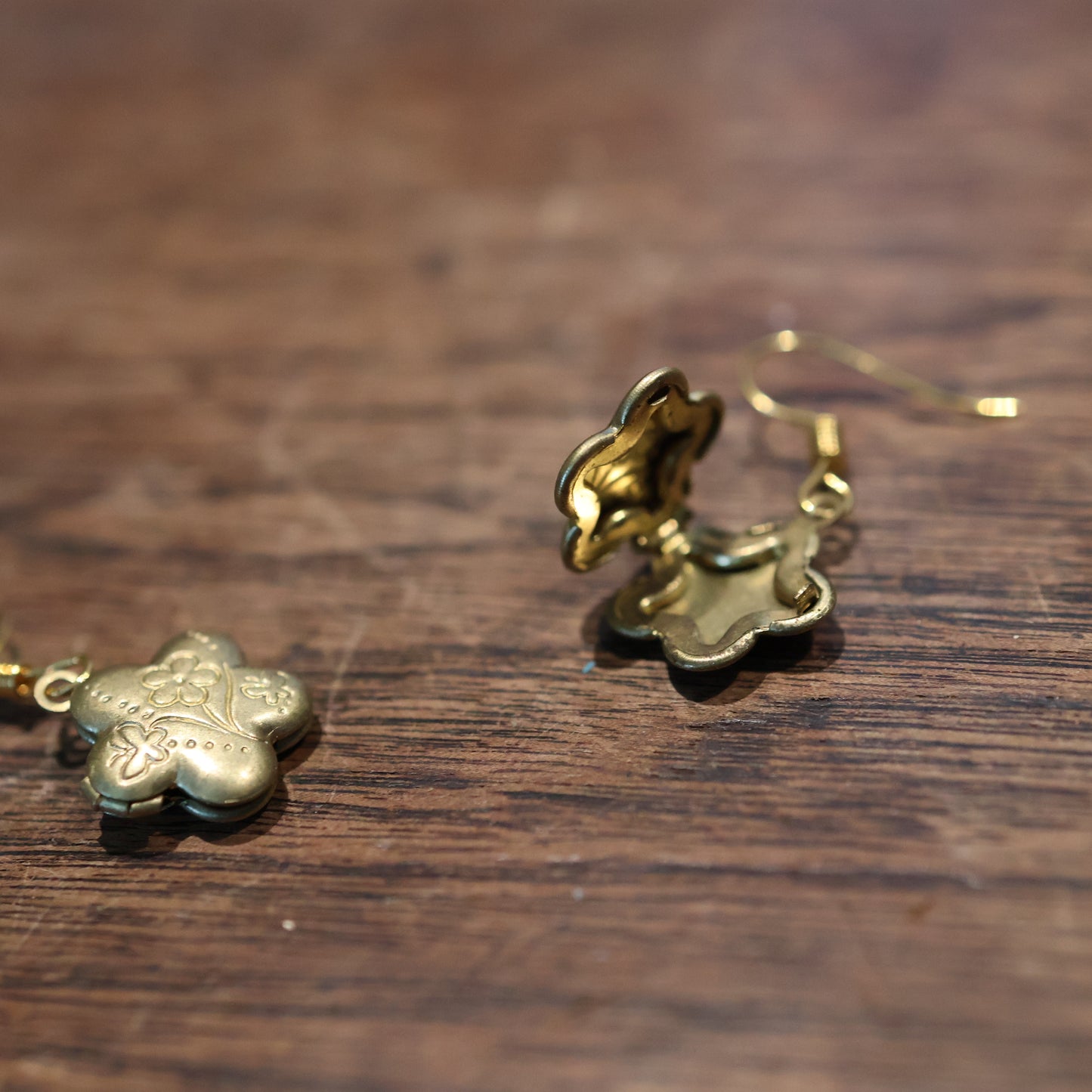 Vintage Brass Flower Butterfly Locket Earrings