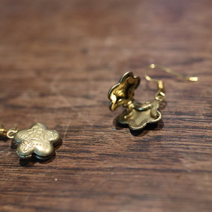 Vintage Brass Flower Butterfly Locket Earrings