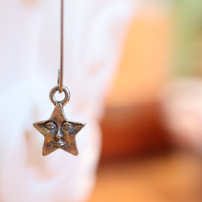 Vintage Silver Star Face Earrings