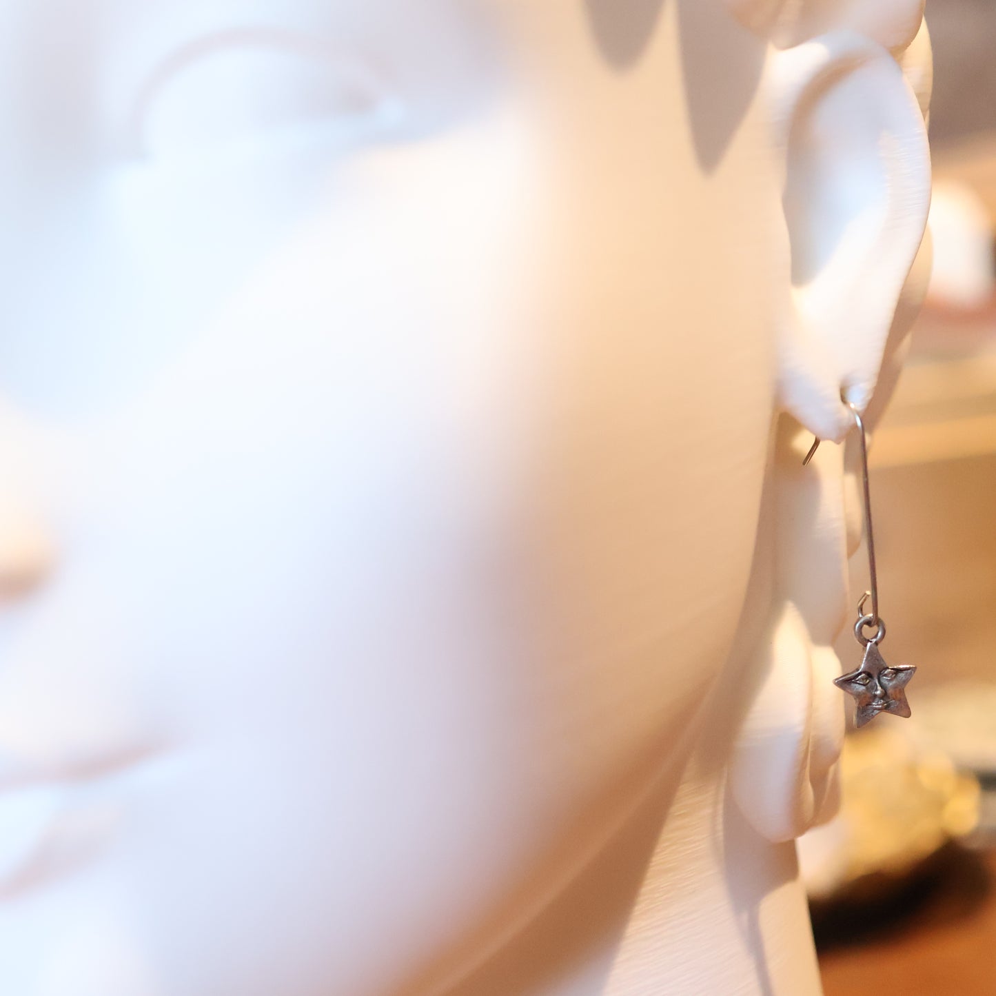 Vintage Silver Star Face Earrings