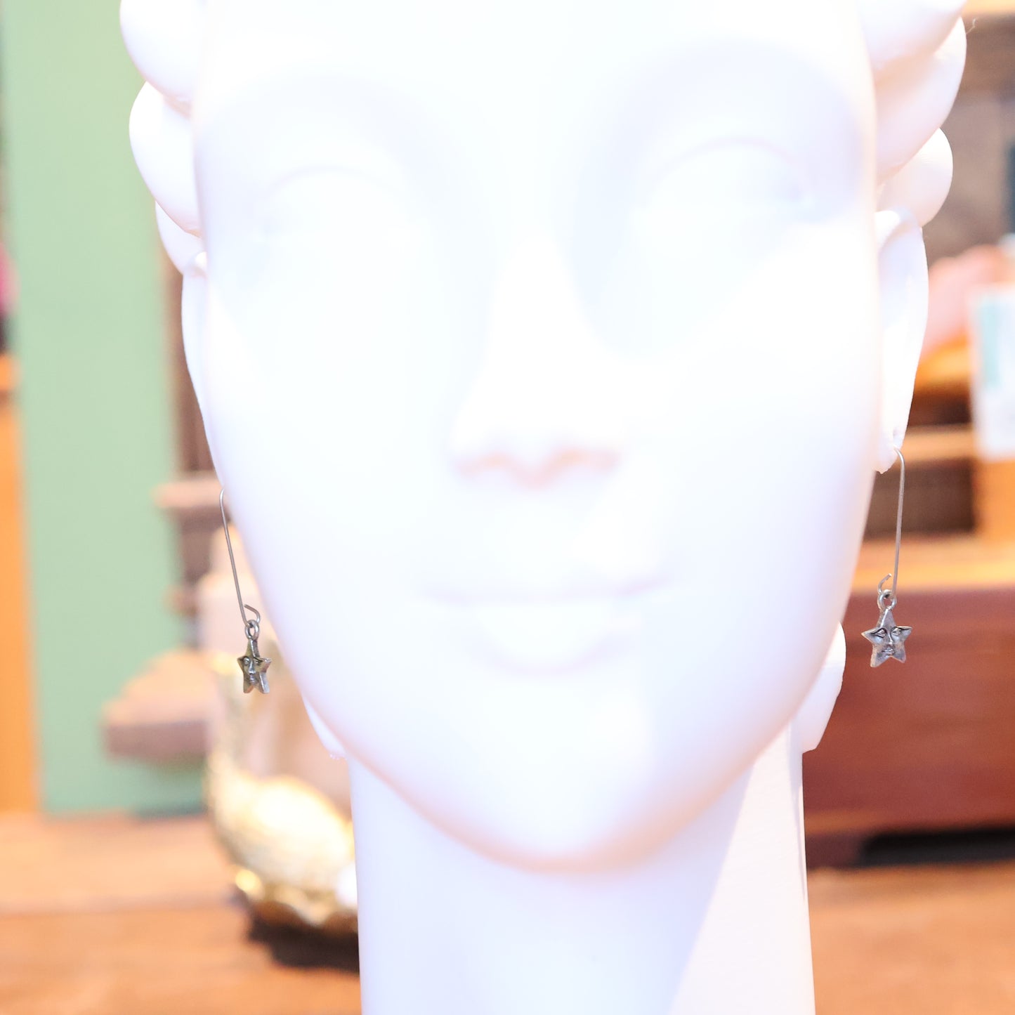 Vintage Silver Star Face Earrings