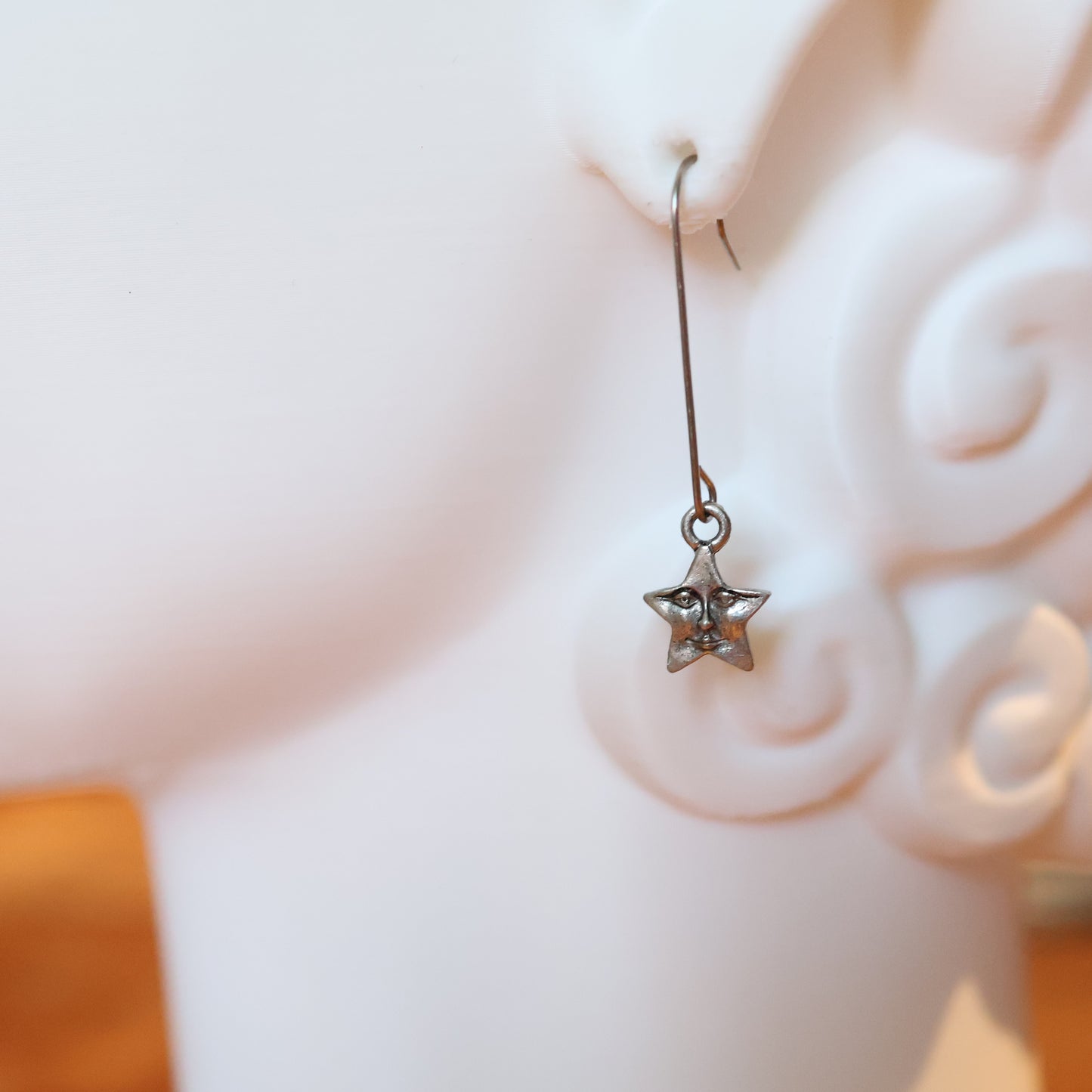 Vintage Silver Star Face Earrings