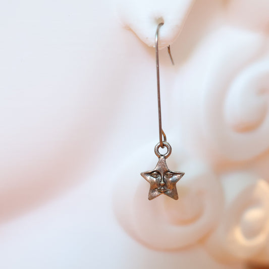 Vintage Silver Star Face Earrings