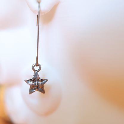 Vintage Silver Star Face Earrings
