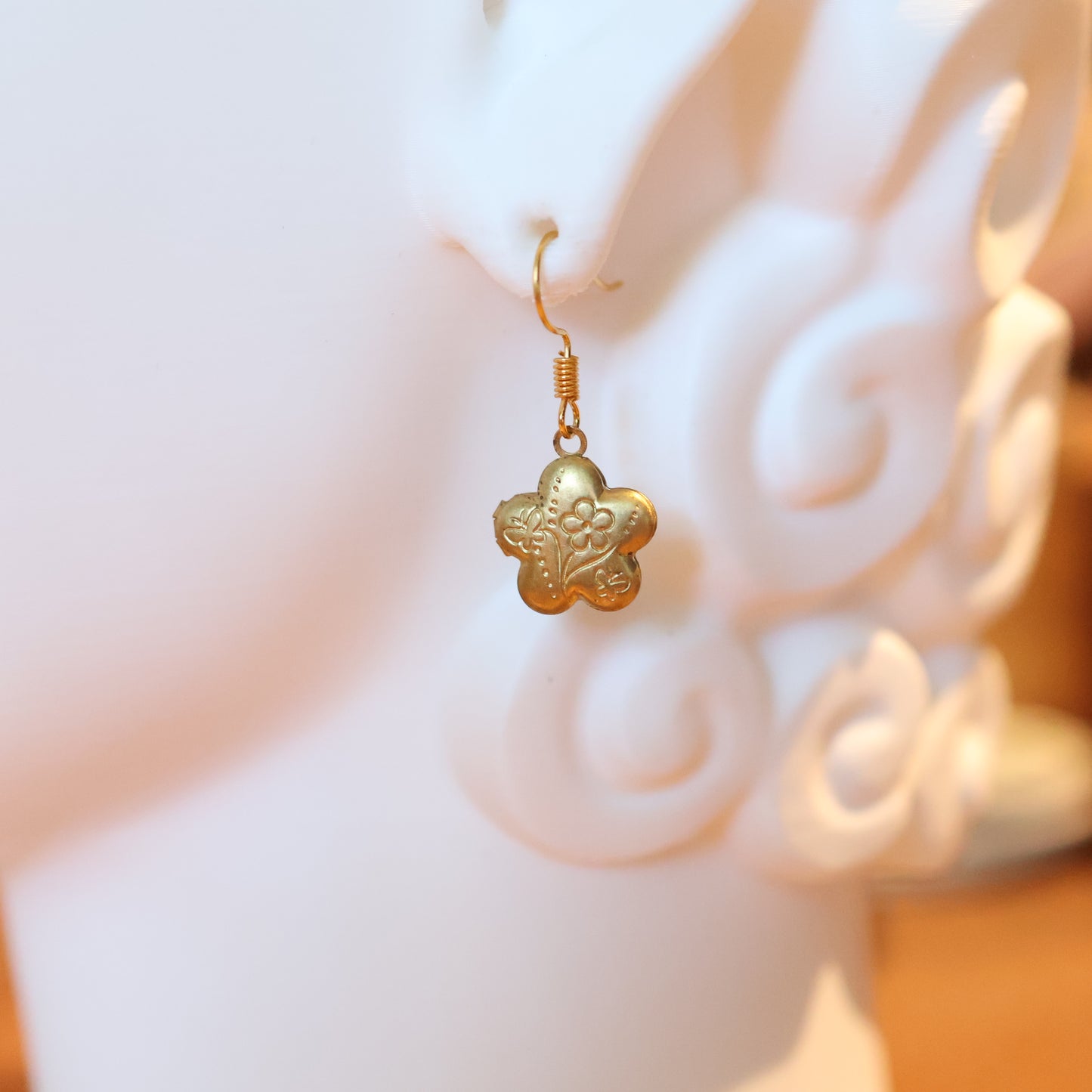 Vintage Brass Flower Butterfly Locket Earrings