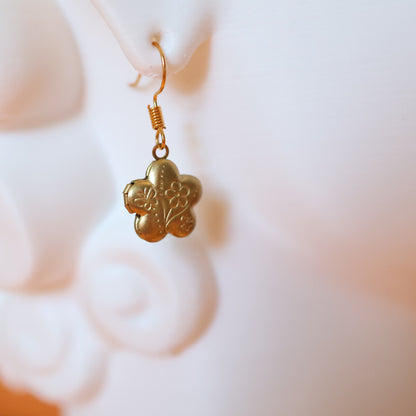 Vintage Brass Flower Butterfly Locket Earrings