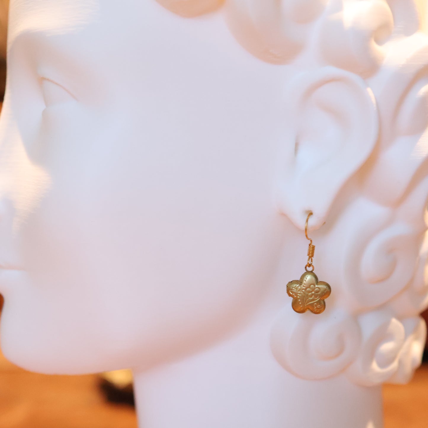 Vintage Brass Flower Butterfly Locket Earrings