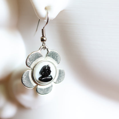 Silver Cameo Flower Earrings