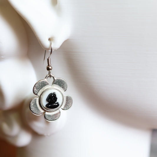Silver Cameo Flower Earrings