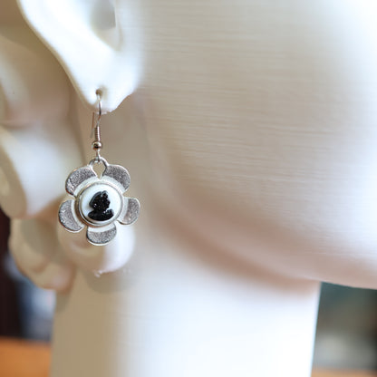 Silver Cameo Flower Earrings