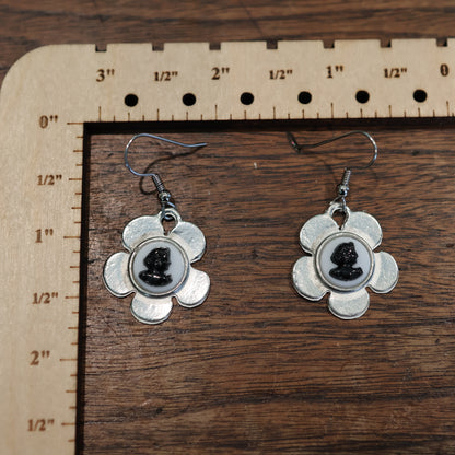 Silver Cameo Flower Earrings